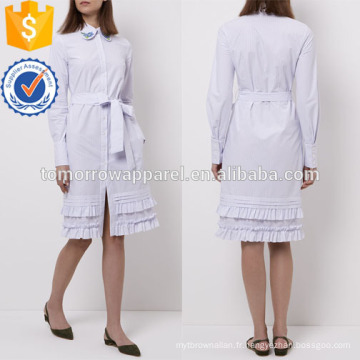 Blanc et bleu rayé brodé col robe de coton Fabrication en gros Fashion femmes vêtements (TA4075D)